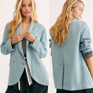 Free People Blue Rowan Cotton Blazer Oversized Size XS